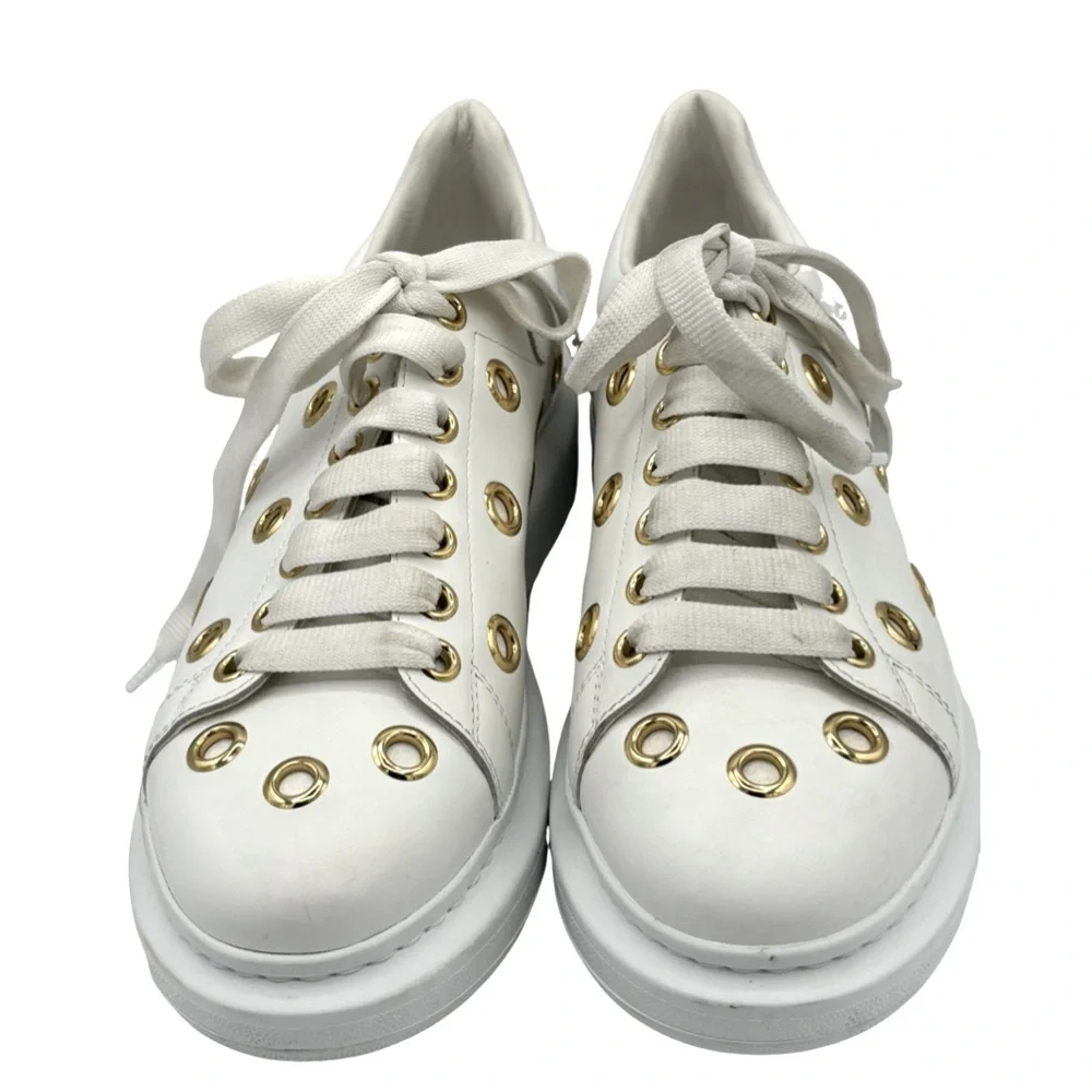 NWOB Alexander McQueen Gold Eyelets White Leather Sneakers - EU 41 (US Sz 11) - Picture 4 of 9